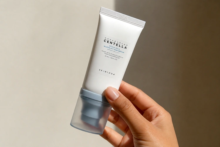 airless pump of skin1004 madagascar centella hyalu-cica water-fit sun serum