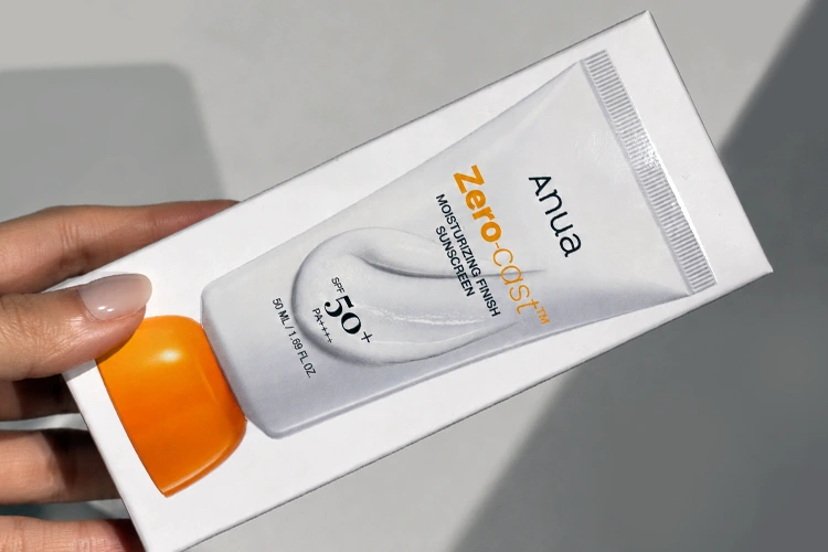 anua zero-cast moisturizing finish sunscreen outer box packaging