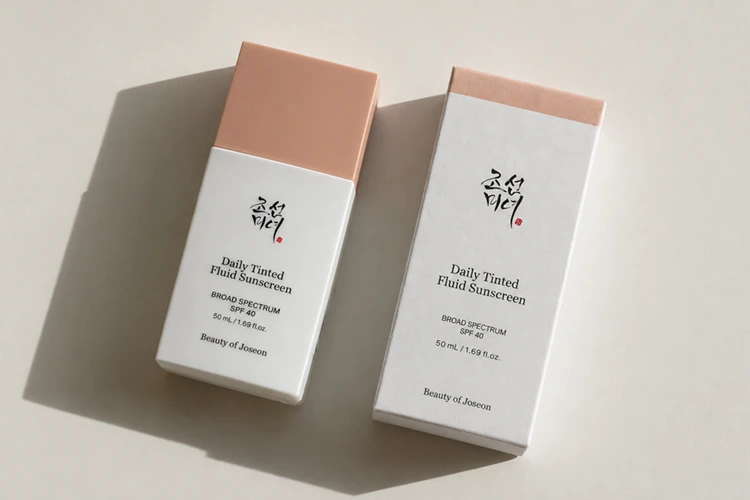 bottle and outer box of beauty of joseon daily tinted fluid sunscreen