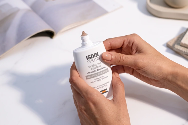 dispensing nozzle of isdin eryfotona ageless tinted mineral face sunscreen