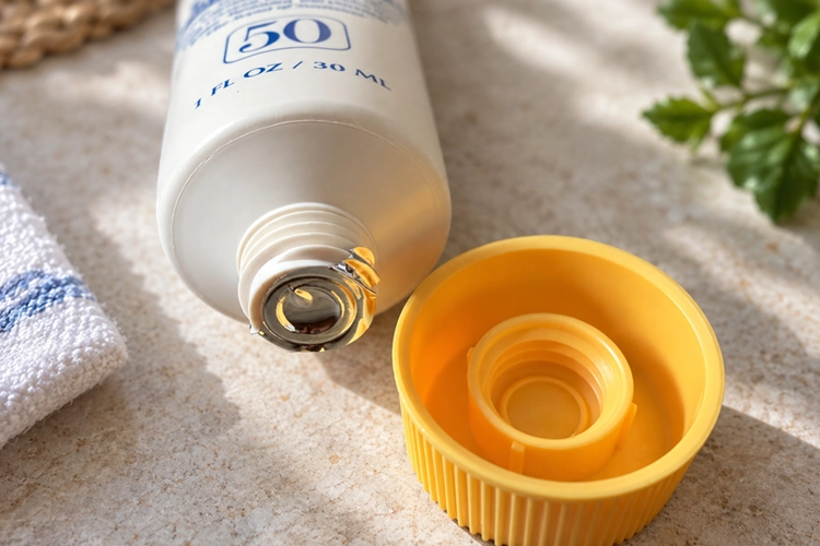 flip-top cap and seal of vacation classic sunscreen lotion