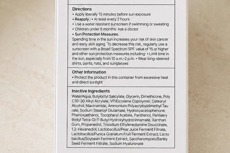ingredients list of mixsoon bean sunscreen