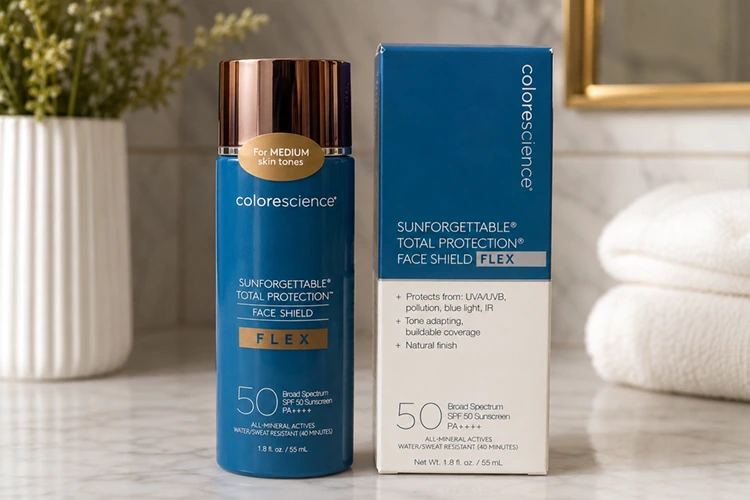 packaging of colorescience sunforgettable total protection face shield flex
