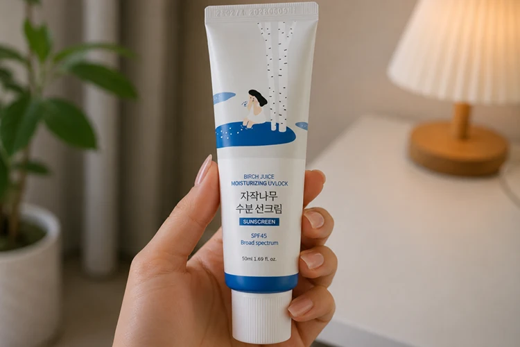 squeeze tube of round lab birch juice moisturizing uv lock sunscreen